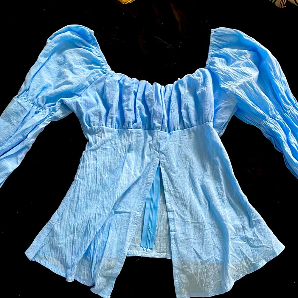 Untagged Blue Cinderella Fairy Puffy Long Sleeves Flowy Blouse Top